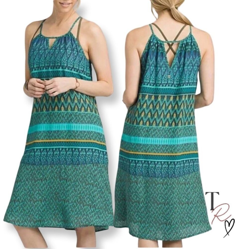 PrAna NWT Nari Boho Halter Midi Dress Green Laurel Print Size Large